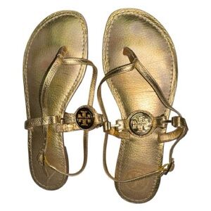 Tory Burch “Ali” Thong Sandals Size 6.5– Metallic Gold Leather